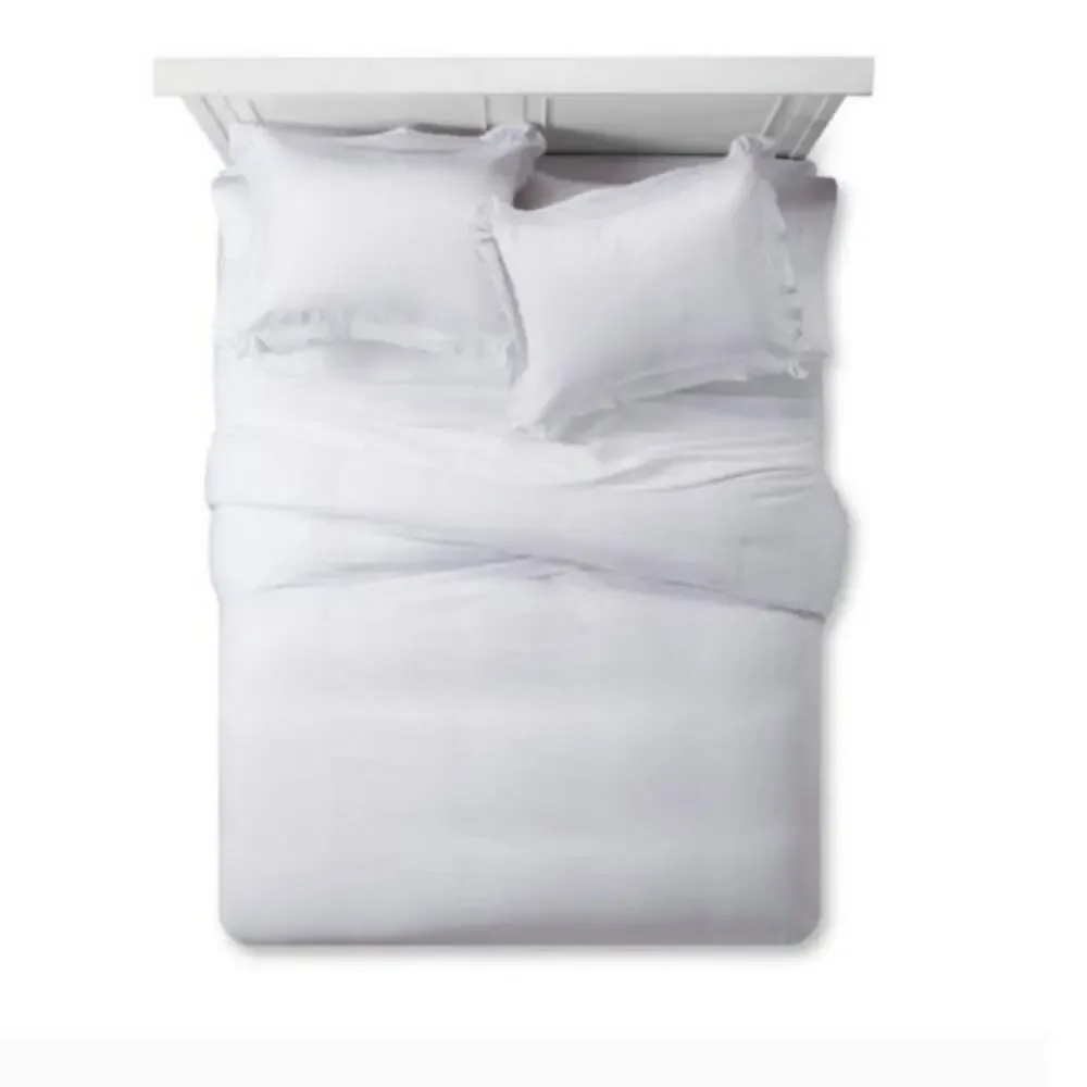 Simply Shabby Chic Twin Duvet Cover Set White Linen Cotton Crochet Trim NIP